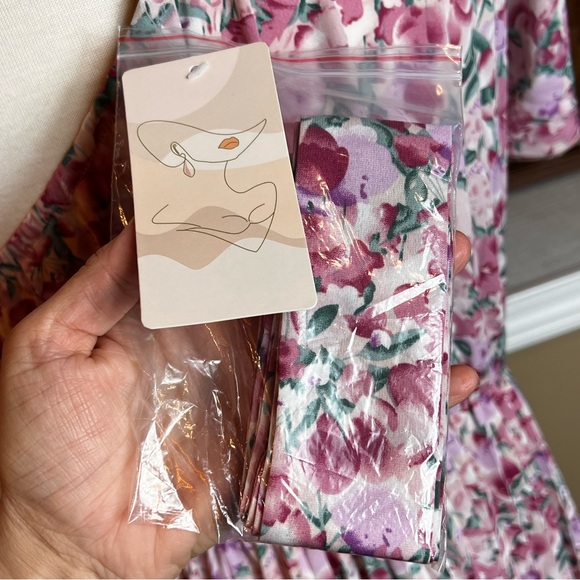 MWT - One Shoulder Pleated Maxi Dress Summer Floral Boho Tie Waist Long Dress - Picture 5 of 11